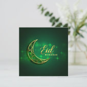 Eid Mubarak Gold Crescent Sparkle Green Feestdagenkaart (Staand voorkant)