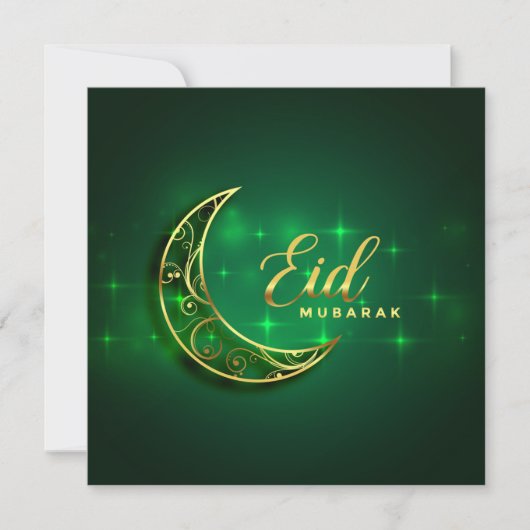 Eid Mubarak Gold Crescent Sparkle Green Feestdagenkaart (Voorkant)