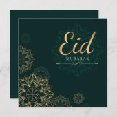 Eid Mubarak Gold Green Floral Feestdagenkaart (Voorkant / Achterkant)