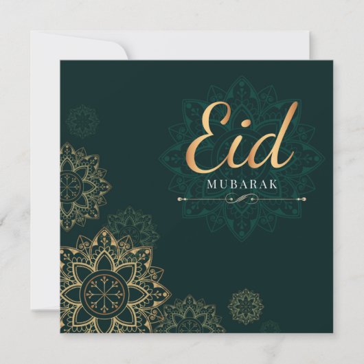 Eid Mubarak Gold Green Floral Feestdagenkaart (Voorkant)