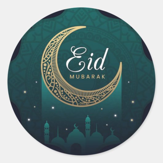 Eid Mubarak Gold Green Ronde Sticker (Voorkant)