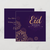 Eid Mubarak Gold Paarse Floral Feestdagenkaart (Voorkant / Achterkant)