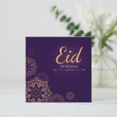 Eid Mubarak Gold Paarse Floral Feestdagenkaart (Staand voorkant)