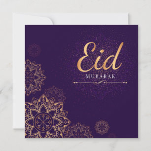 Eid Mubarak Gold Paarse Floral Feestdagenkaart