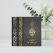 Eid Mubarak Gold Silver Arabic CalligraphyPattern Feestdagenkaart (Staand voorkant)