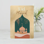 Eid Mubarak Gold Waterverf Elegant Eid Feestdagenkaart (Staand voorkant)