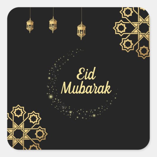 Eid Mubarak Golden Aanpassen Vierkante Sticker (Voorkant)