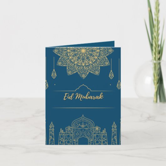 Eid Mubarak Golden Blue Kaart (Voorkant)