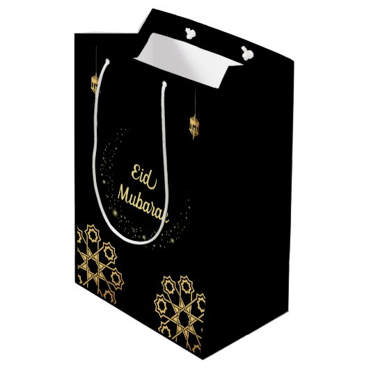 Eid Mubarak Golden Customize Medium Cadeauzakje (Achterkant Gekanteld)