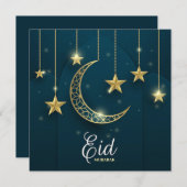 Eid Mubarak Golden moon en sterren Feestdagenkaart (Voorkant / Achterkant)