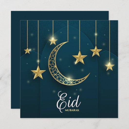 Eid Mubarak Golden moon en sterren Feestdagenkaart (Voorkant / Achterkant)