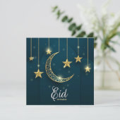 Eid Mubarak Golden moon en sterren Feestdagenkaart (Staand voorkant)