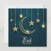 Eid Mubarak Golden moon en sterren Feestdagenkaart (Voorkant)