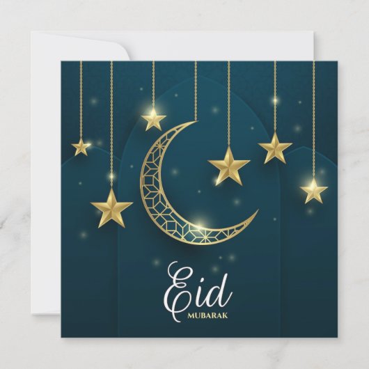 Eid Mubarak Golden moon en sterren Feestdagenkaart (Voorkant)