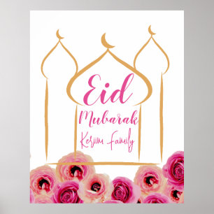 Eid Mubarak Golden Mosque Roos Blossom Paars Poster