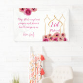 Eid Mubarak Golden Mosque Roos Blossom Paars Spandoek (Insitu)