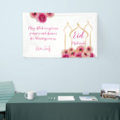 Eid Mubarak Golden Mosque Roos Blossom Paars Spandoek (Beurs)