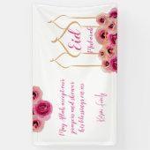 Eid Mubarak Golden Mosque Roos Blossom Paars Spandoek (Verticaal)