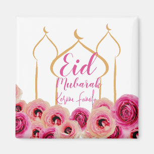 Eid Mubarak Golden Mosque Rose Blossom Purple Magneet