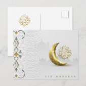 Eid Mubarak Gouden Halve Maan Arabische Calligrafi Feestdagenkaart (Voorkant / Achterkant)