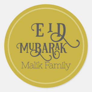 Eid Mubarak  Gouden Kleur Gepersonaliseerd Ronde Sticker