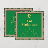 Eid Mubarak Green Background met 3D Effect Lijst Kaart (Voorkant / Achterkant)