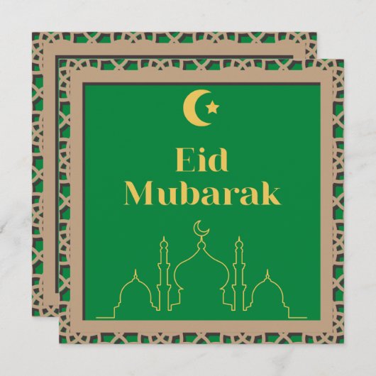 Eid Mubarak Green Background met 3D Effect Lijst Kaart (Voorkant / Achterkant)