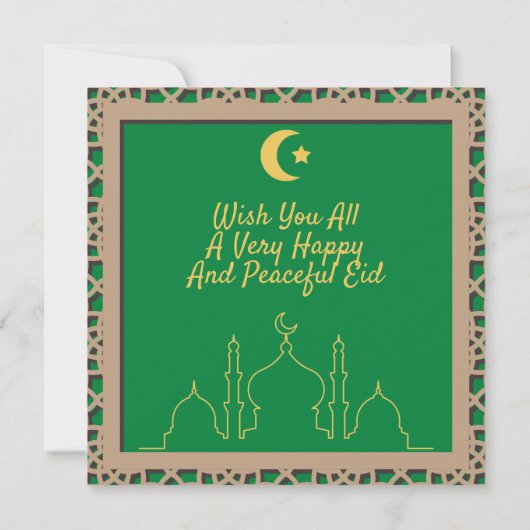 Eid Mubarak Green Background met 3D Effect Lijst Kaart (Achterkant)