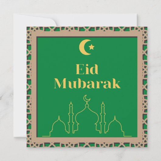 Eid Mubarak Green Background met 3D Effect Lijst Kaart (Voorkant)