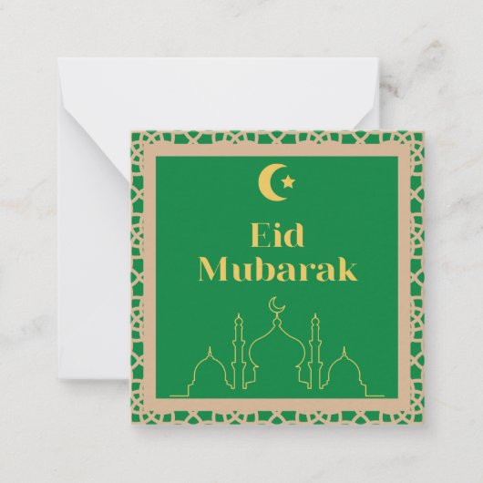 Eid Mubarak Green Background met Brown Lijst Notitiekaartje (Voorkant)