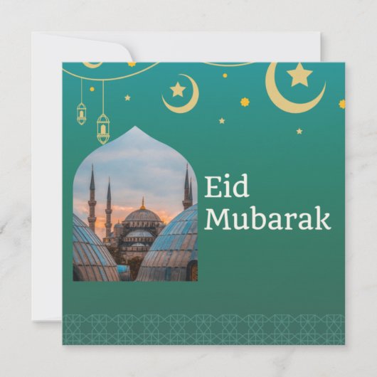 Eid Mubarak Green en Blue met  tekst Kaart (Voorkant)