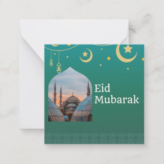 Eid Mubarak Green en Blue met  tekst Notitiekaartje (Voorkant)