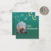 Eid Mubarak Green en Blue met  tekst Notitiekaartje (Voorkant / Achterkant in situ)