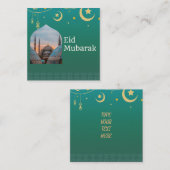Eid Mubarak Green en Blue met  tekst Notitiekaartje (Voorkant / Achterkant)