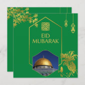Eid Mubarak Green en Gold met  tekst Kaart (Voorkant / Achterkant)
