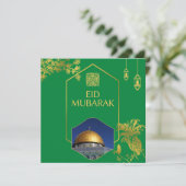 Eid Mubarak Green en Gold met  tekst Kaart (Staand voorkant)