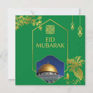 Eid Mubarak Green en Gold met  tekst Kaart