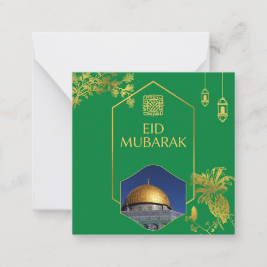 Eid Mubarak Green en Gold met  tekst Notitiekaartje (Voorkant)