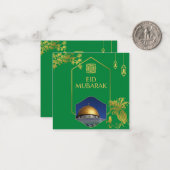 Eid Mubarak Green en Gold met  tekst Notitiekaartje (Voorkant / Achterkant in situ)