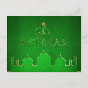 Eid Mubarak Green Gold Mosque Briefkaart