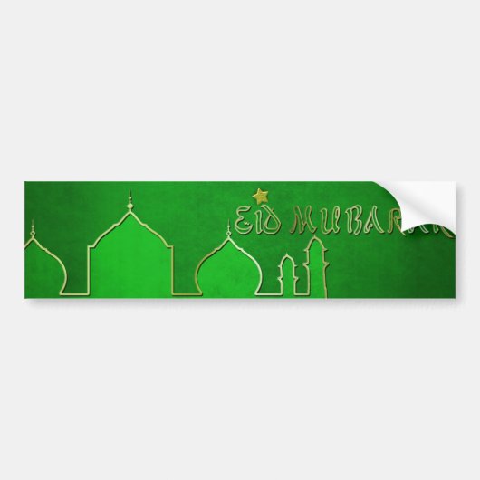 Eid Mubarak Green Gold Mosque Bumpersticker (Voorkant)