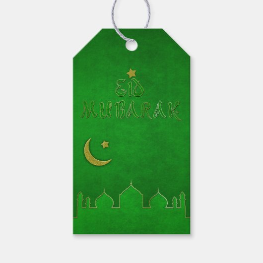 Eid Mubarak Green Gold Mosque Cadeaulabel (Voorkant)