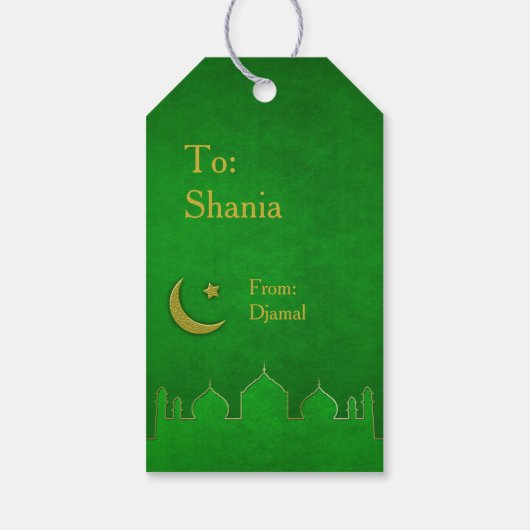 Eid Mubarak Green Gold Mosque Cadeaulabel (Achterkant)