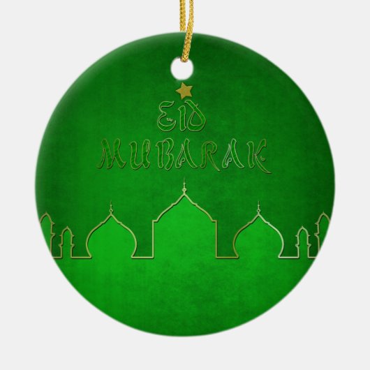 Eid Mubarak Green Gold Mosque Keramisch Ornament (Voorkant)