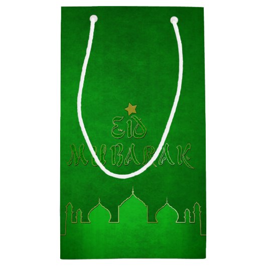 Eid Mubarak Green Gold Mosque Klein Cadeauzakje (Achterkant)