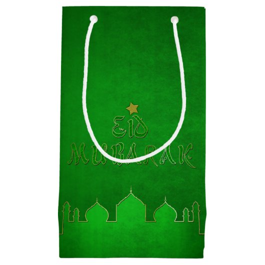 Eid Mubarak Green Gold Mosque Klein Cadeauzakje (Voorkant)