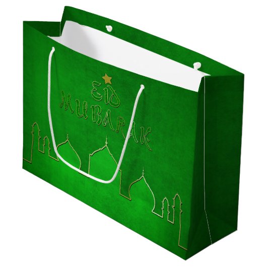 Eid Mubarak Green Gold Mosque Large Cadeautasje (Voorkant Gekanteld)