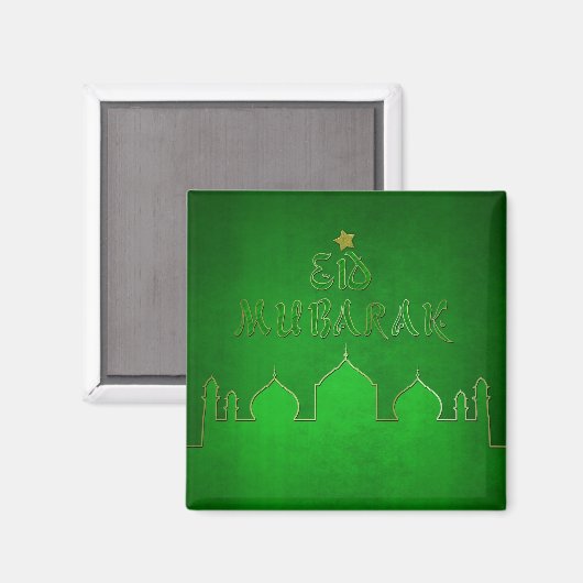 Eid Mubarak Green Gold Mosque Magneet (Voorkant / Achterkant)