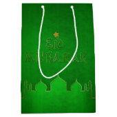 Eid Mubarak Green Gold Mosque Medium Cadeauzakje (Voorkant)