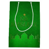 Eid Mubarak Green Gold Mosque Medium Cadeauzakje (Achterkant)